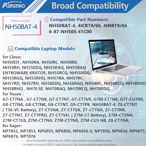 NH50BAT-4 Laptop Battery Replacement for Gigabyte G5 KC KD GD MD Gigabyte G7 KC GD MD Clevo Hasee G7T-CU7NS G7M-CT7NK G8-CT7NK G9-CT7PK Series 14.6V 41Wh