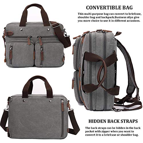CROCOD 3 In 1 Canvas Convertible Laptop Bag for Men Women, 17.3 inch Laptop Messenger Bag Work Briefcase, Computer Shoulder Bag for Travel Business Office (17.3 Inch, Grey) | 3 In 1 - color: Grey