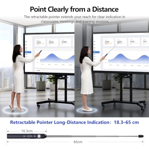N21 Bluetooth Presentation Clicker for PowerPoint with Retractable Pointer | ①Laser Pointer②Telescopic touch pen③Countdown timer, vibration alert ④Customizable Button ⑤Rechargeable;battery level display - color: Black - Red Pointer