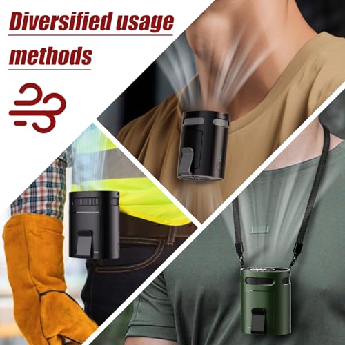 Portable Waist Fan, Clip on Belt Personal Fan, 4-Speeds, Rechargeable, Hiking, Riding, Fishing, Hands-Free Neck Hanging for Hiker, Worker, Wearable Camping, Outdoor, Jobsite, Traveling