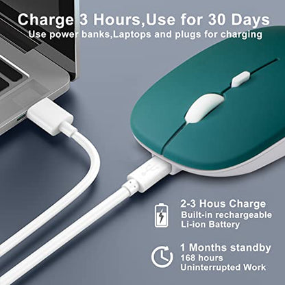 Wireless Bluetooth Mouse for iPad/MacBook Pro/Air/Laptop/pc Rechargeable Silent Mouse Portable Slim for Surface Pro/Lenovo/Samsung Tablet (Jade Green) - color: Jade Green