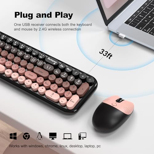 MOFII Wireless Keyboard and Mouse Combo, Full Size 2.4G Retro Round Computer Keyboard and Mouse Set, Plug and Play, for Windows, Computer, Desktop, PC, Notebook - (Lovely BlackBerry Gradient) - color: Blackberry Gradient