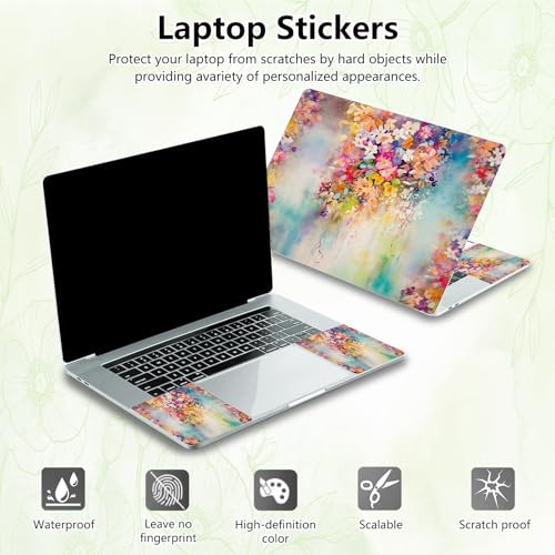Laptop Skin Sticker Decal, Universal Reusable Vinyl Laptop Cover for 12" 13" 13.3" 14" 15" 15.4" 15.6" Notebook PC, Reusable Waterproof Scratch-Resistant with 2 Wrist Pads,Art Watercolor Flowers - color: Art Watercolor Flowers