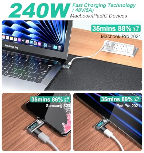 HanCenDa USB C Magnetic Adapter PD 240W 2Pack, 24Pin Magnetic USB C Adapter | Right with Voltage, Current and Power Smart LED Display, 40Gbps 8K 60Hz Video for iPhone 17/16/15, Steam Deck, ROG Ally - style: Right