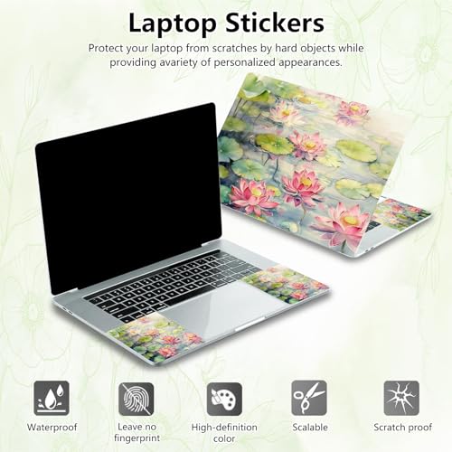 Laptop Skin Sticker Decal, Universal Reusable Vinyl Laptop Cover for 12" 13" 13.3" 14" 15" 15.4" 15.6" Notebook PC, Reusable Waterproof Scratch-Resistant with 2 Wrist Pads,Art Flower Lotus - color: Art Flower Lotus
