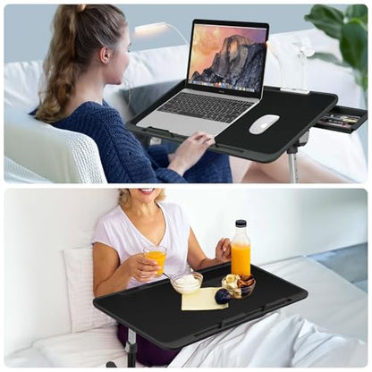 Adjustable Laptop Lap Desk with Cooling Fan USB Light for Adults 56x32cm,Black - color: Black,56-32cm