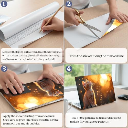 Universal Laptop Skin Sticker Decal,15.6 Inch Laptop Vinyl Cover for 13" 14" 15.6" Laptop,Scratch-Resistant Waterproof Protector Wrap,Reusable with Wrist Pads,Golden Cat Sunset Gaze - color: Golden Cat Sunset Gaze