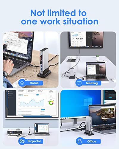 LENTION 10-in-1 USB C Docking Station with Dual Monitor (4K HDMI & 1080P VGA), 100W PD, 1000M Ethernet, 3xUSB 3.0, SD/TF, Vertical Design for 2026-2016 MacBook Pro/Air/Neo, Dell, HP, Surface Laptop - color: Silver