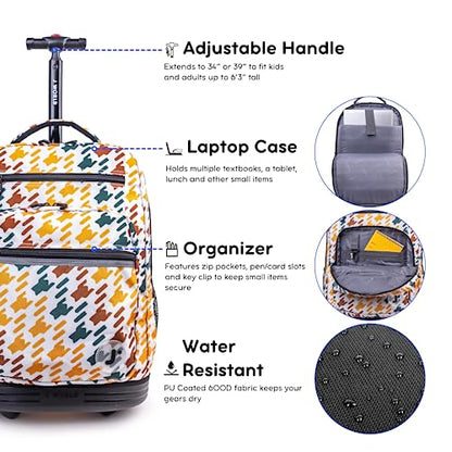 J World Sundance Laptop Rolling Backpack for Girls Boys. Roller Bookbag with Wheels, 20 Inch, Vivid Tweed - color: Vivid Tweed