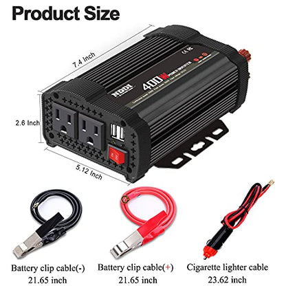 400W Power Inverter,DC 12v to AC 110v Car Inverter Converter | 3.1A Dual USB Charging Ports,Suitable For Laptops, Portable Power Converters, Camping, Road Travel Essentials, Black - size: 400W-B