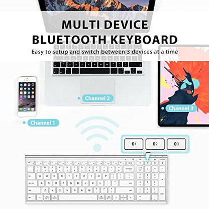 iClever BK10 Bluetooth Keyboard, Universal Bluetooth 5.1 Wireless Keyboard with Number Pad, Ergonomic Design, Multi-Device Compatibility, Stable Connection for Mac, iPad, iPhone, Android, Windows - color: Silver / White
