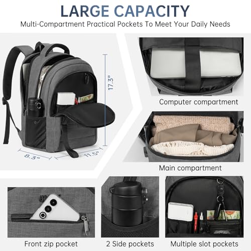 GMAK Travel Laptop Backpack for Men & Women Fits 15.6 Inch Notebook, Grey | Business Anti Theft Laptops Backpacks with USB Charging Port, Water Resistant Computer Bag for Travel Sports