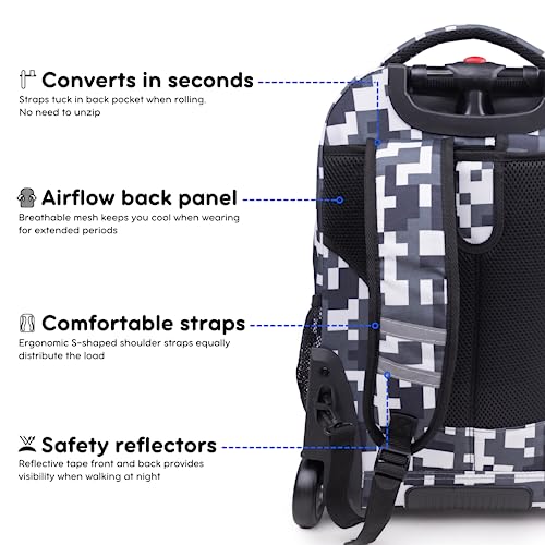 J World Sundance Laptop Rolling Backpack for Girls Boys. Roller Bookbag with Wheels, 20 Inch, Camo - color: Camo