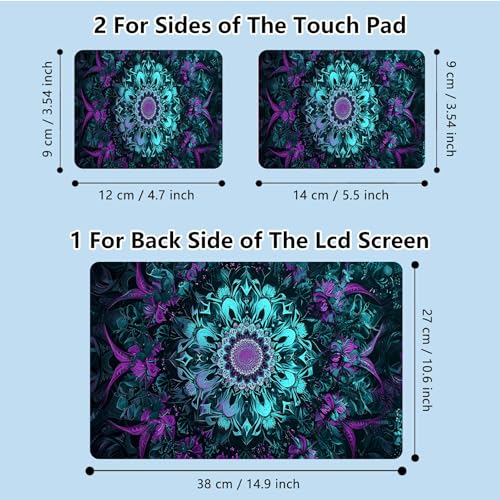 Universal Laptop Skin Sticker with 2 Wrist Pad Skins, Waterproof Scratch Resistant Vinyl Laptop Cover Decal, Cut to Fit for 11–15.6 Inch MacBook HP Dell Lenovo, Blue Mandala - color: Blue Mandala