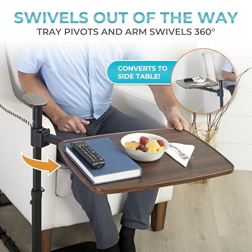 Stander Wonder Tray Plus, Adjustable Recliner Swivel TV Tray with Standing Handle for Seniors & Elderly Adults, Walnut Laptop Desk for Couches & Chairs, Mobility Aid Sit and Stand Assist
