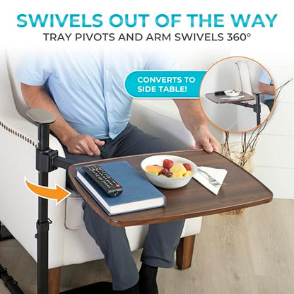 Stander Wonder Tray Plus, Adjustable Recliner Swivel TV Tray with Standing Handle for Seniors & Elderly Adults, Walnut Laptop Desk for Couches & Chairs, Mobility Aid Sit and Stand Assist
