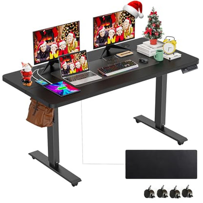 farexon Electric Standing Desk Adjustable Height, 55 x 24 Inch Stand up Desk with Large Mouse Pad, Rolling Wheels & Foot Pad,27''-46'' Lifting Range Home Office Computer Desk(Black) - color: Black, size: 55 x 24''
