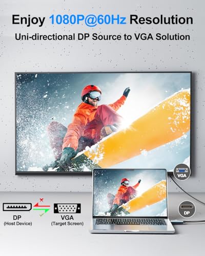 DisplayPort to VGA Cable 6ft, 1080@60Hz DP to VGA Adapter Cord for Laptop/Desktop to Monitor/Projector Male to Male (Not Bidirectional, Not Compatible with HDMI or USB) - style: DP to VGA