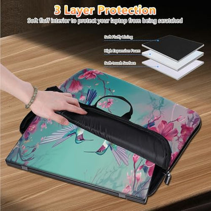 10 inch Laptop Sleeve with Laptop Skin Sticker Set – Slim Protective Case with Smooth Zipper, Lightweight Tablet & Notebook Sleeve for Travel & Daily Carry, Hummingbirds Pink Flowers - color: Hummingbirds Pink Flowers, size: 10 inch