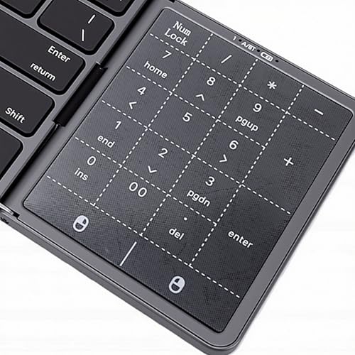 Foldable Keyboard, 2 in 1 3 Fold Wireless Bluetooth Keyboard with Touchpad and Numeric Keypad Portable Travel Rechargeable for Tablet, Laptop