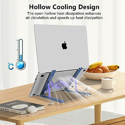 Laptop Stand, Computer Tablet Stand, Adjustable Aluminum Foldable Portable Laptop Holder Riser, Compatible with MacBook Air Pro, Lenovo, HP, Dell, More 10-15.6” Laptops and Tablets (Blue) - color: D102 Blue
