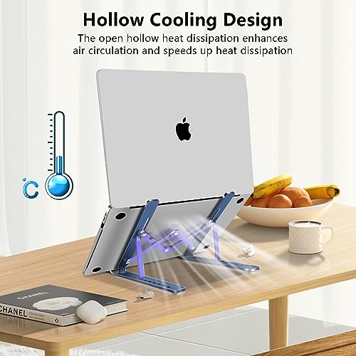 Laptop Stand, Computer Tablet Stand, Adjustable Aluminum Foldable Portable Laptop Holder Riser, Compatible with MacBook Air Pro, Lenovo, HP, Dell, More 10-15.6” Laptops and Tablets (Blue) - color: D102 Blue