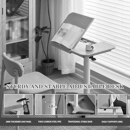 Sit Stand Hospital Workstation, Height Adjustment Stand Up Desk, Flipped Mobile Podium, Sofa Side Table with Rollers(Brown) - color: Brown