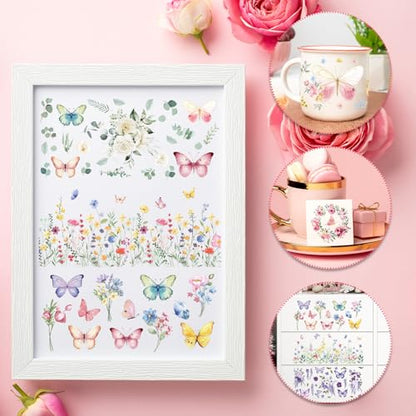 Rngmsi 10 Sheets Spring Flower UV DTF Cup Wrap for 16oz UV DTF Stickers | Wildflower Butterfly Uvdtf Decals, Floral Rub on Transfers, for Glass Cups DIY Crafts, Waterproof, 9.45x4.33 in - style: Spring Flower