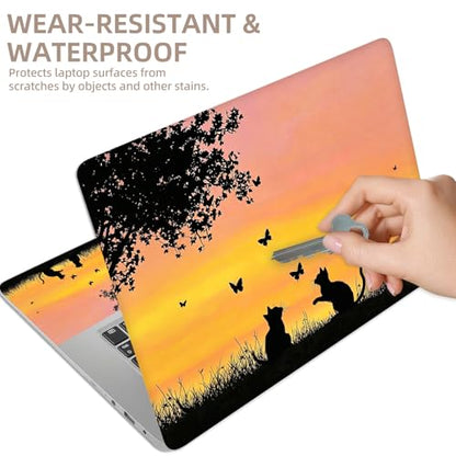 Universal Laptop Skin Sticker for 12/13/14/15.6 Inch Laptops, Reusable Vinyl Laptop Decal Cover, Waterproof Scratch Resistant Notebook Skin with 2 Wrist Pads,Two Cats Butterflies - color: Two Cats Butterflies