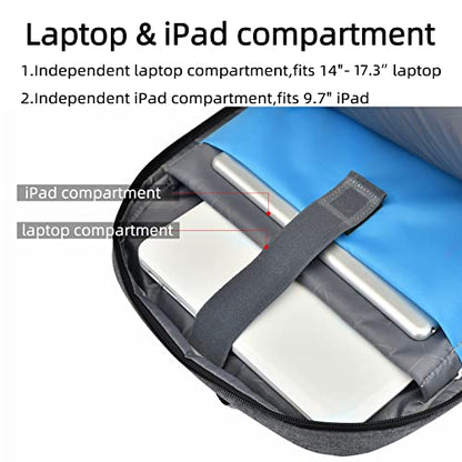 17 Inch Travel Laptop Backpack Water Resistant College Backpack for Men Laptop Bag with USB Charging Port,Light Grey - color: Light Grey