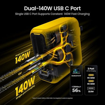 AOHI 240W Laptop Power Bank 27600mAh Portable Fast Charger (99.3wh) +Magcube 140W USB C Charger PD3.1 3-Port GaN+ Laptop Wall Charger