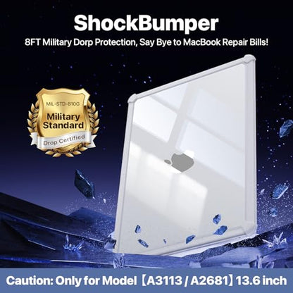 Soonjet for MacBook Air 13 inch Case | M5 M4 M3 M2 2026-2022 13.6'' | Profi ShockBumper | Military Drop Protection | Clear Hard Shell Cover | Crystal Clear - color: White
