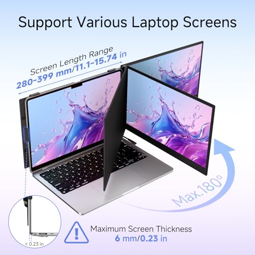 14" Laptop Screen Extender, 0.19" Ultra-Thin Laptop Monitor, Stable Damping Stand with 90° Rotation, 180° Rotation Dual Screen, Extra Compatible with Windows/Mac/Android/Switch/PS Fits 13"-17" Laptops - size: 14.1" Screen Extender