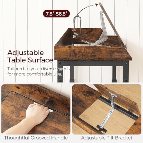 MAHANCRIS Overbed Table with Wheels, Queen Size Mobile Bed Desk with Adjustable Height, Computer Desk with Tilt Stand, Rolling Laptop Table, Recliner Desk for Office, Hospital, Rustic Brown MTHR18101 - color: Rustic Brown