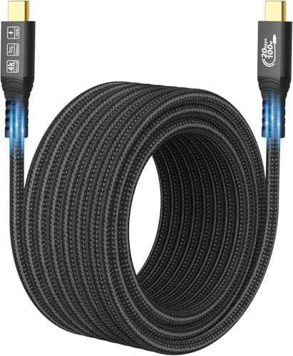 Long Type C to C Cable 6M 20FT, 20Gbps/100W/USB C 3.2 Gen 2, 4K@60Hz Video and Audio Output Cord, 20V/5A USB C to C Male Connection, Suport Thunderbolt 3 for MacBook Pro, Dell, Arzopa, Galaxy - size: 6M, style: USB 3.2 Straight