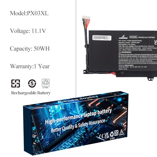 PX03XL PXO3XL 715050-001 Battery for HP Envy 14 Touchsmart M6 M6-K | 11.1V50Wh for HP Sleekbook M6-K125DX M6-K015DX M6-K025DX M6-K010DX M6-K022DX 14- K112NR 714762-1C1 TPN-C109 TPN-C110 TPN-C111 - size: 9.53*5.28*1.34 inch PX03XL