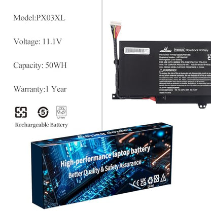 PX03XL PXO3XL 715050-001 Battery for HP Envy 14 Touchsmart M6 M6-K | 11.1V50Wh for HP Sleekbook M6-K125DX M6-K015DX M6-K025DX M6-K010DX M6-K022DX 14- K112NR 714762-1C1 TPN-C109 TPN-C110 TPN-C111 - size: 9.53*5.28*1.34 inch PX03XL