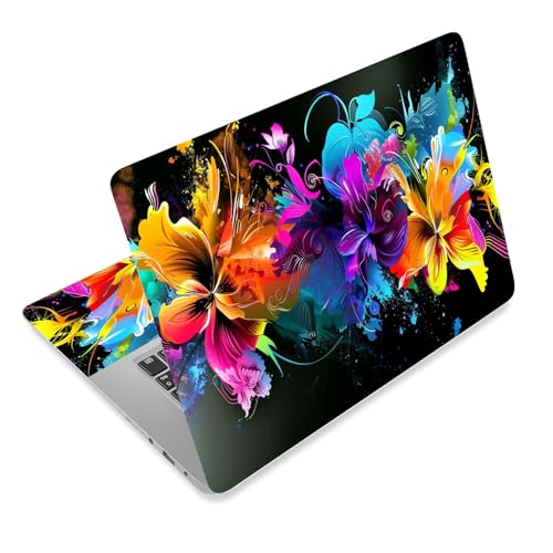 Laptop Skin Sticker Decal for 12 13 13.3 14 15 15.6 in, Universal Vinyl Waterresistant Protector Cover for Notebook PC Netbook, Computer Decor for Women Girls Neon Flower Art - color: Neon Flower Art