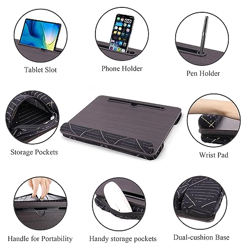 Lap Desk,Fits up to 15.6 inch Laptop Bed Table Computer with Soft Pillow and Storage Bag,Gaming Tray and Writing Tray on Bed for Home Office(2-Dark Brown) - color: 2-dark Brown