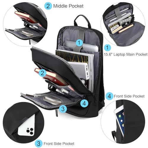 AUGUR Slim Laptop Backpack With 15.6 Inch Sleeve Professional Notebooks Bag Case Laptop Backpack Men Fit Travel/Business/Work - color: 1505 15.6 Inch Black