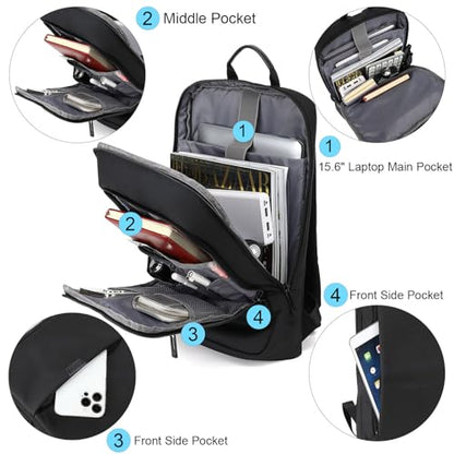 AUGUR Slim Laptop Backpack With 15.6 Inch Sleeve Professional Notebooks Bag Case Laptop Backpack Men Fit Travel/Business/Work - color: 1505 15.6 Inch Black