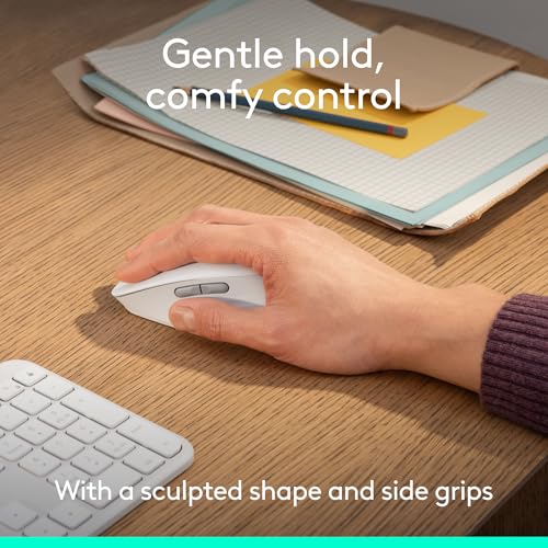 Logitech Signature Comfort M840 L Wireless Mouse, Bluetooth Mouse with Silent Clicks, SmartWheel, Customizable Buttons, Multi-Device Compatibility for Windows, MacOS, iPadOS - Off White - color: Off White, style: No Palm Cushion