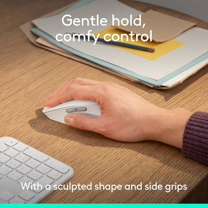 Logitech Signature Comfort M840 L Wireless Mouse, Bluetooth Mouse with Silent Clicks, SmartWheel, Customizable Buttons, Multi-Device Compatibility for Windows, MacOS, iPadOS - Off White - color: Off White, style: No Palm Cushion