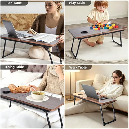 28.7" Extra Wide Lap Desk & Bed Desk - Foldable Laptop Bed Tray Table for Adults, Large Bed Trays for Eating and Laptops, Portable Floor Desk with Cup & Phone Holder for Couch, Working, Craftin