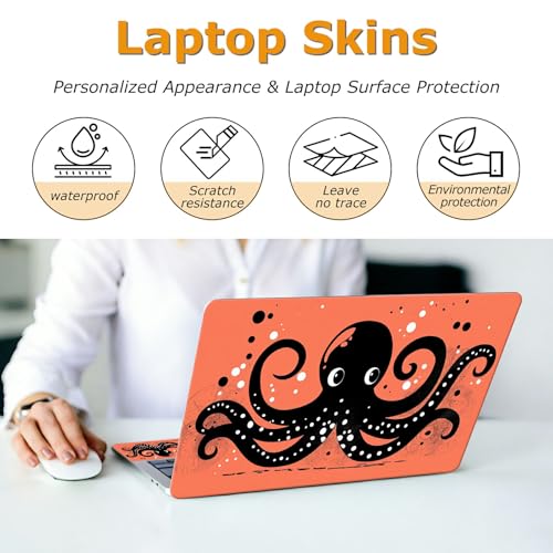 Universal Laptop Skin Sticker with 2 Wrist Pad Decals, 3-Piece Removable Vinyl Laptop Cover, Cute Octopus Waterproof Anti-Scratch, Easy-Trim Fit for 13.3" 14" 15.6" Laptops - color: Cute Octopus