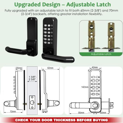 High-Security 12 Digit Keypad Mechanical Door Lock - Keyless Entry, Mechanical Code Lock with Handle, Waterproof & Rustproof, No Battery, Easy to Install, BH-MDLS0020202 - color: Matte Black - Round