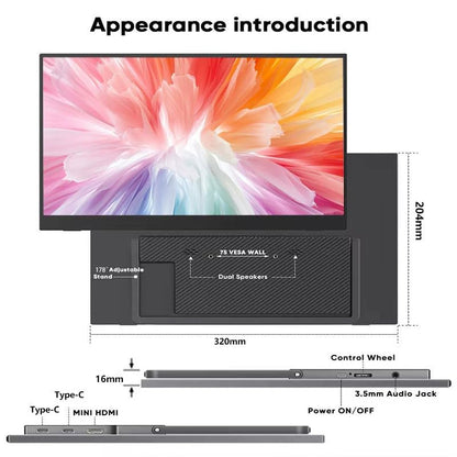 cjc 14" Portable Monitor,FHD 1080P Ultra Slim Gaming External Display Monitor with Built-in Kickstand,75% sRGB,USB-C/HDMI Plug and Play, Second Screen for Laptop, PC, PS5, Mac, Xbox,Switch - size: 14" 60Hz