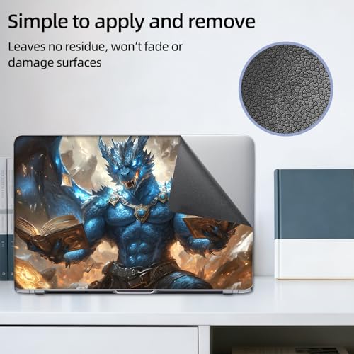 Aesthetic Laptop Skin Sticker, Blue Dragon Mage with Floating Tomes Waterproof Vinyl Laptop Decal, Removable Bubble Free, Reusable Protective Cover for 13 14 15 15.6 Inch - color: Blue Dragon Mage with Floating Tomes