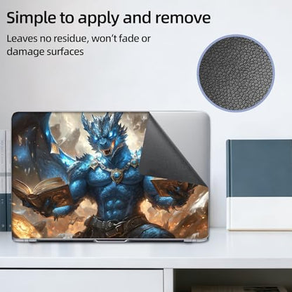 Aesthetic Laptop Skin Sticker, Blue Dragon Mage with Floating Tomes Waterproof Vinyl Laptop Decal, Removable Bubble Free, Reusable Protective Cover for 13 14 15 15.6 Inch - color: Blue Dragon Mage with Floating Tomes
