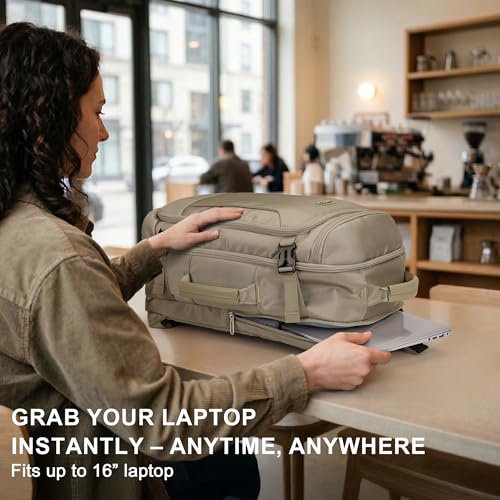 Travel Backpack Carry On Everyday Laptop Backpack Fits 16" Laptop | Flight Approved Luggage Backpack for Men Women, Suitcase-Style Main Pocket, Laptop Compartment, USB Port, for Travel, Daily - color: Khaki